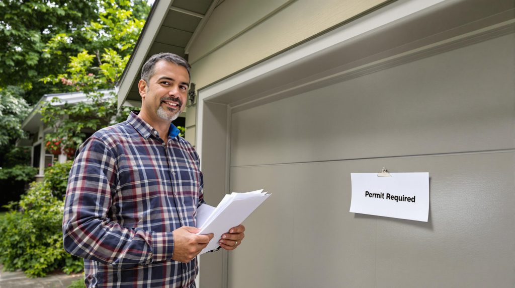 Seattle homeowner with garage and city permit paperwork