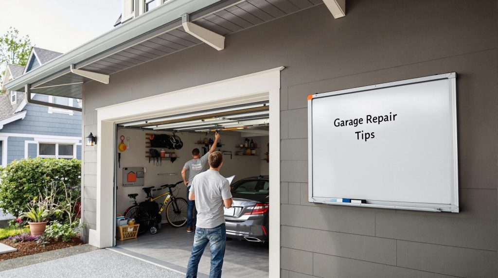 Seattle homeowner checking garage door for DIY repairs