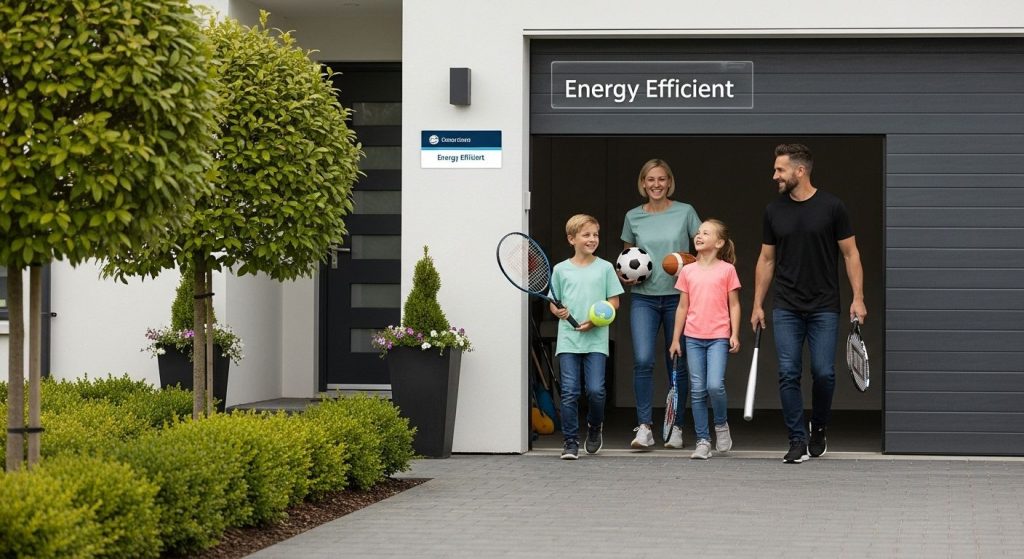 energy efficient garage doors, modern family home